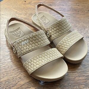 NWT REEF Little Cushion Vista Woven Tan Girls‎ Double Strap Sandals 9